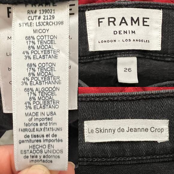 FRAME Women's Black Distressed Le Skinny de Jeanne Cropped Jeans Size 26 - Picture 9 of 9